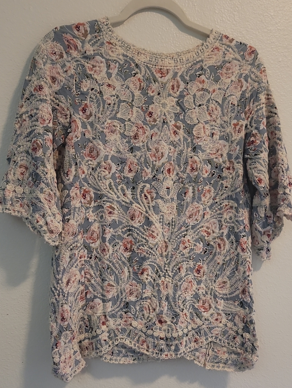 Women’s 100% Embroidered Blue Floral Blouse